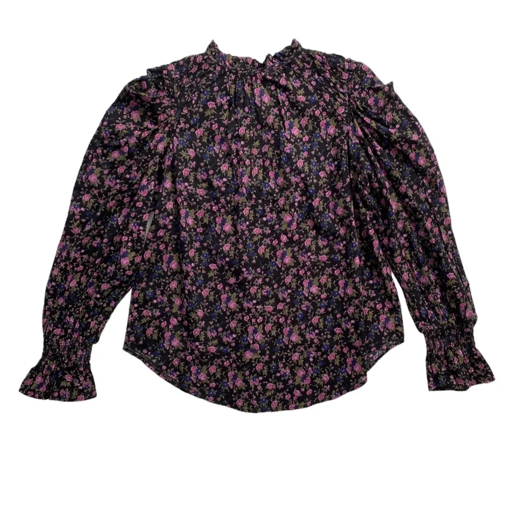 Free People Nwt Meant To Be Black Combo Floral Cotton Blouse Top Small S - Picture 3 of 3